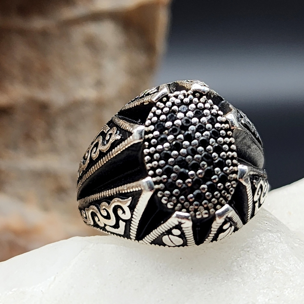 Solid Sterling Silver 925 Men's Ring Black Topaz Stone Premium Quality